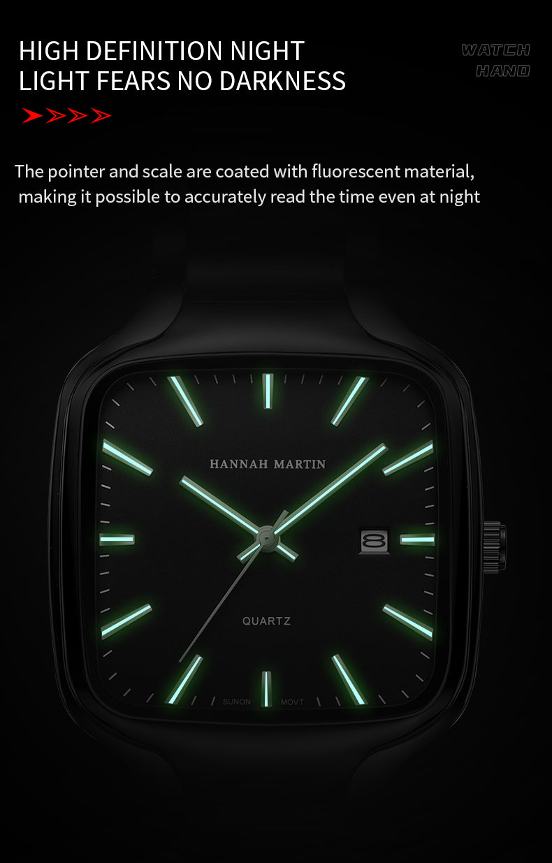 HM1691 illustration showing luminous hands and hour markers in darkness
