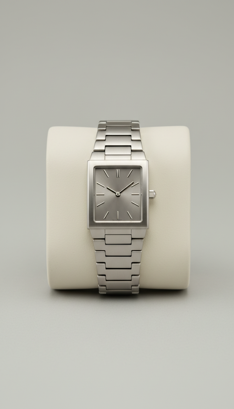 Rectangular Silver Ceramic Watch